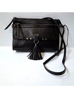 The Sak Purse Black Leather Leucadia Crossbody Bag Studded Tassel